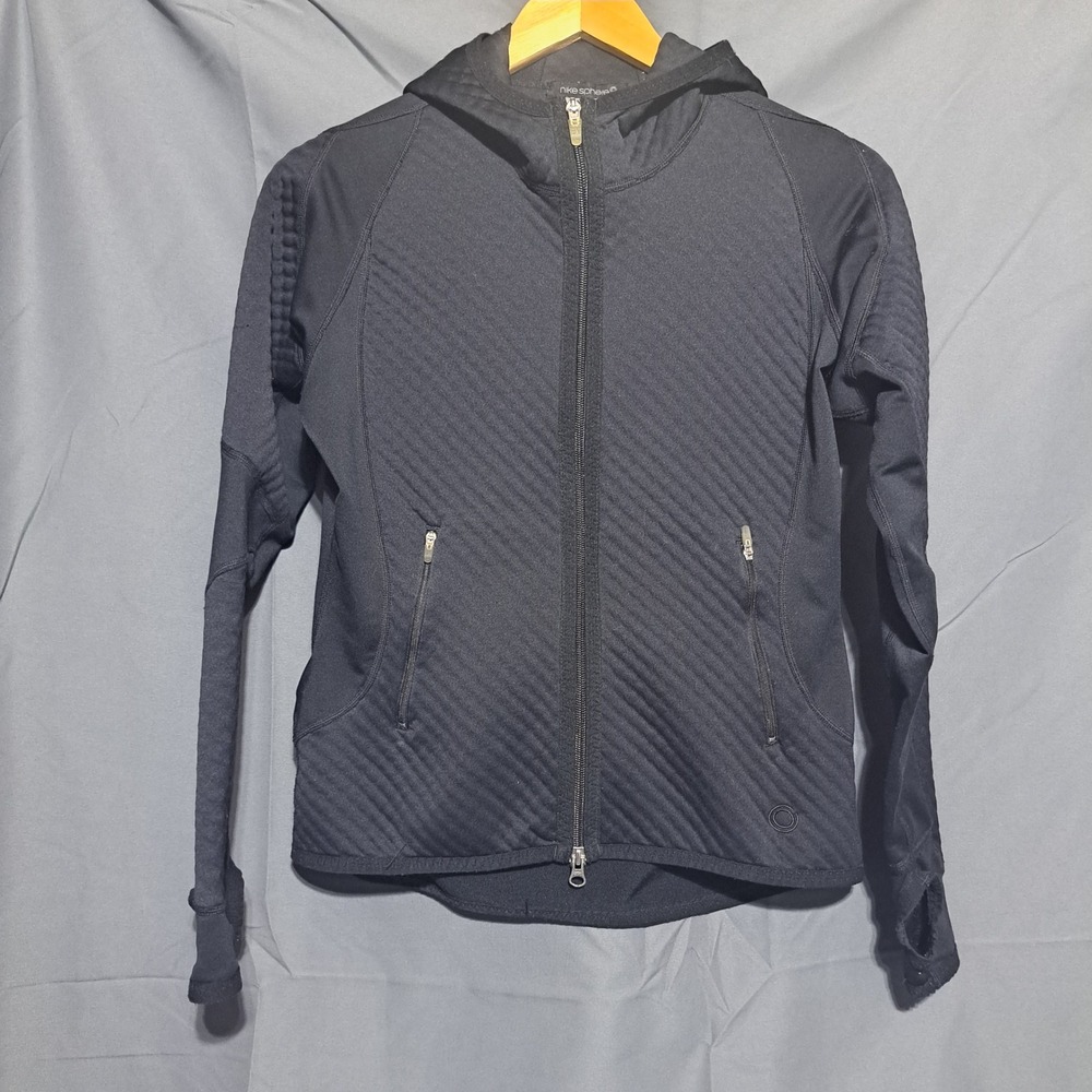 Nike Sphere Womens S Black Full‎ Zip Hoodie Stretch Fitness Workout Thumb Holes